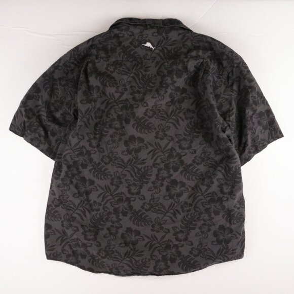 Tommy Bahama Shirt Mens XXL Gray Floral Short Sleeve Pima Cotton Textured - Picture 2 of 6